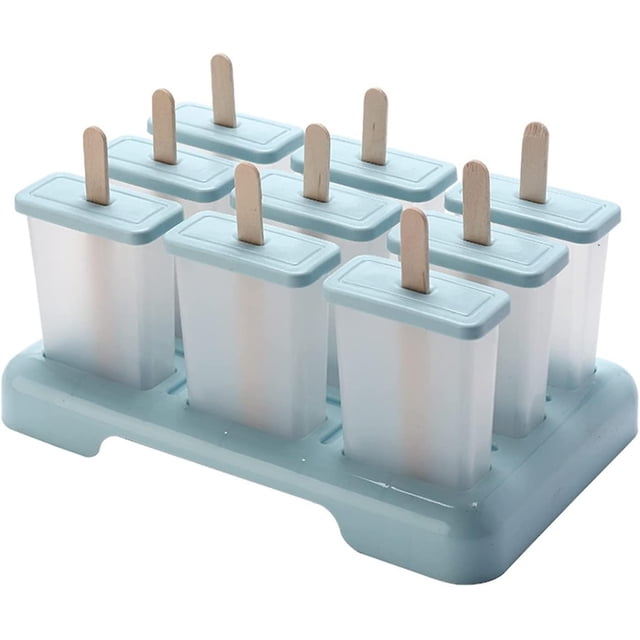 Moldes para paletas de helado, juego de moldes para paletas reutilizables para hacer tú mismo, moldes para helado con palito para congelar jugo de fruta o helado de yogur (9 rejillas, azul)