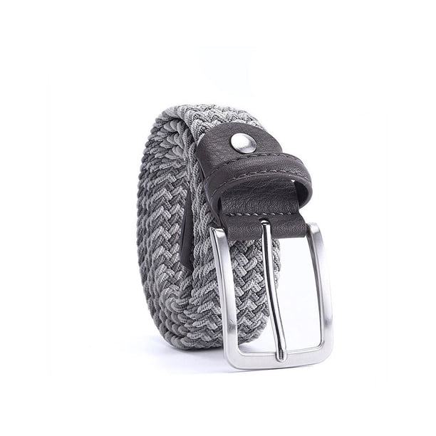 Minnieouse Cinturón trenzado Mujeres Hombres Pantalones de punto Cintura Elástica Ropa decorativa Cintura Banda Casual Holeless Pin Hebilla Correa Cinturones gris y gris oscuro Minnieouse AP012253-06