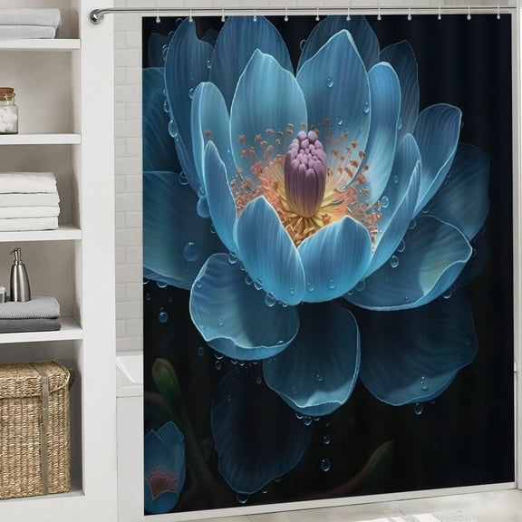 flowers, water droplets beautiful pattern printed shower curtain waterproof shower curtain  Cloth Fabric Bathroom Decor Set with Hooks