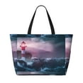 thumbnail image 2 of Xecao lighthouse Waves Torrential Rain for versatile beach bag for women includes zipper pockets and waterproof material, ideal for vacations and adventures., 2 of 7