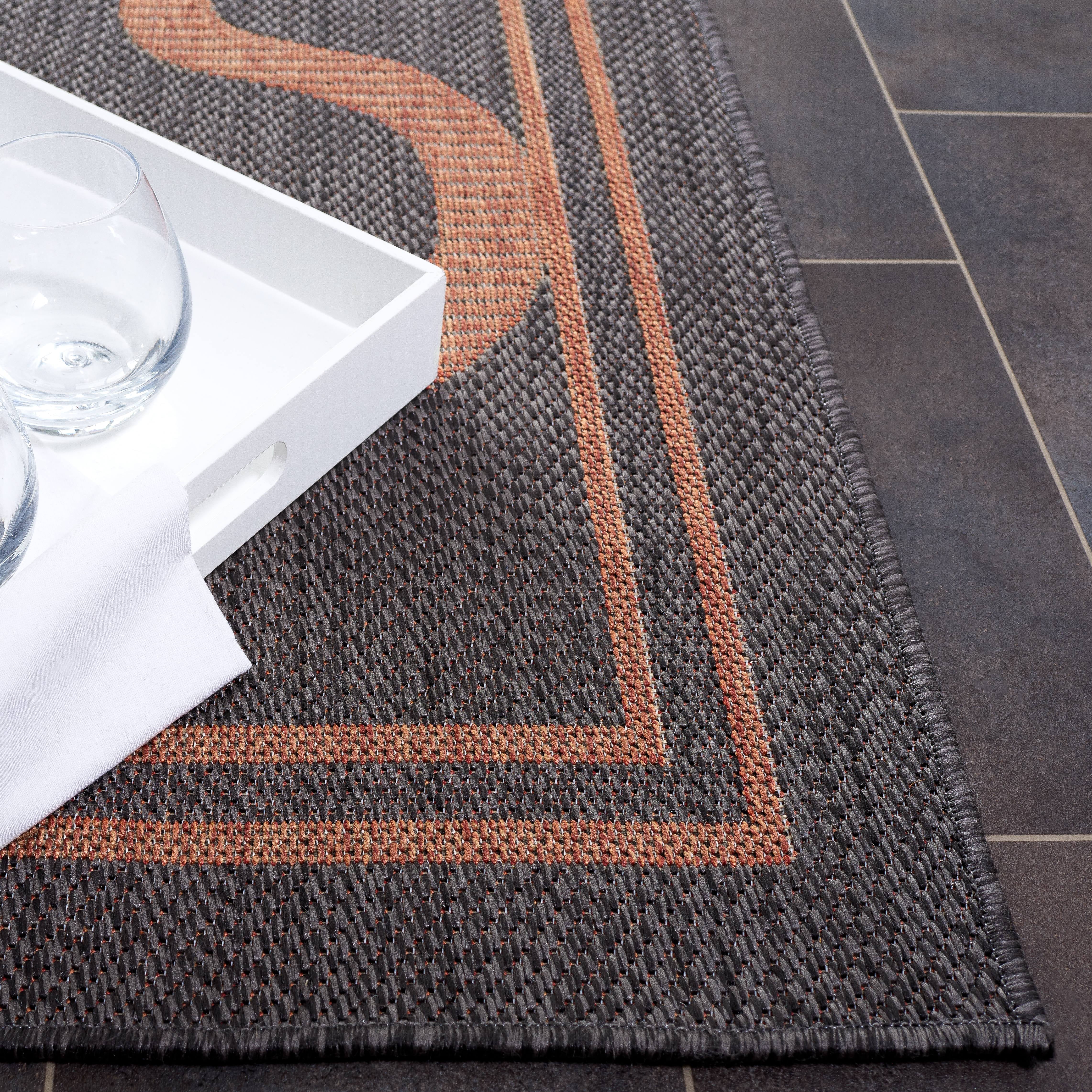 SAFAVIEH Machine Washable Rug Indoor/Outdoor Bermuda Collection - Bermuda Tamaya Geometric Machine Washable Indoor/Outdoor Area Rug, Charcoal/Rust, 8' x 10'
