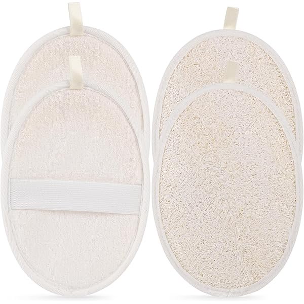 wonima11 Natural Loofah Exfoliating Body Scrubber, 4 Pcs 7x5 Inch Bath Shower Loofah Body Sponge for Men and Women