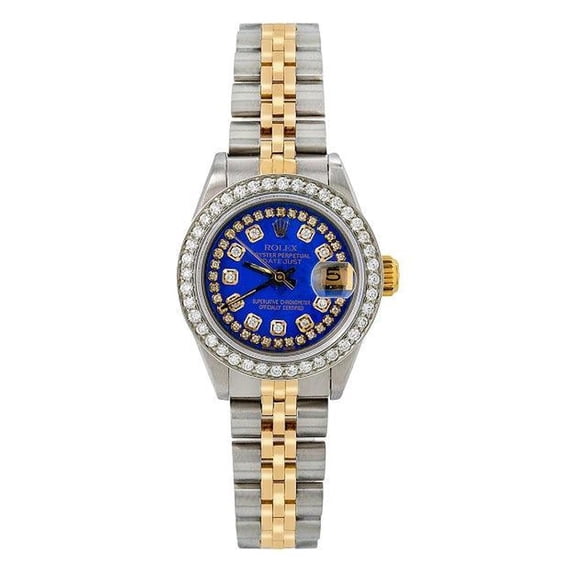 Pre-Owned Rolex Datejust 26MM 6917 Blue Diamond Dial Diamond Bezel Two Tone Yellow Gold Jubilee Bracelet 1.05ct