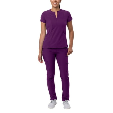 

Adar Addition Go-Higher Scrub Set For Women - Notched V-Neck Scrub Top & Skinny Cargo Scrub Pants