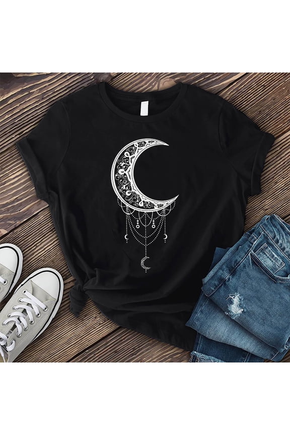 Women's Mystical Celestial Moon Graphic Printed T-Shirt Classic Crewneck Short Sleeve Pullover Top