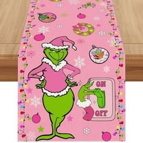 72 Inches Linen Pink Christmas Table Runner, Christmas Decoration, Xmas Winter Holiday Home Kitchen Dining Room Table Decorations