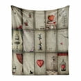 thumbnail image 1 of Vintage Soft Flannel Fleece Blanket, Valentines Day Inspired Hearts in Captivity Retro Elements Dresses and Cat, Cozy Plush for Indoor and Outdoor Use, 50" x 60", Tan Vermilion Pink, by Ambesonne, 1 of 6