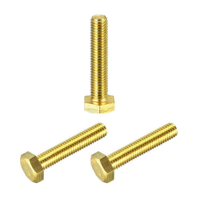 Unique Bargains Brass Hex Bolts, M8x40mm 3 Pack Fully Thread Grade 4.8 Machine Screws