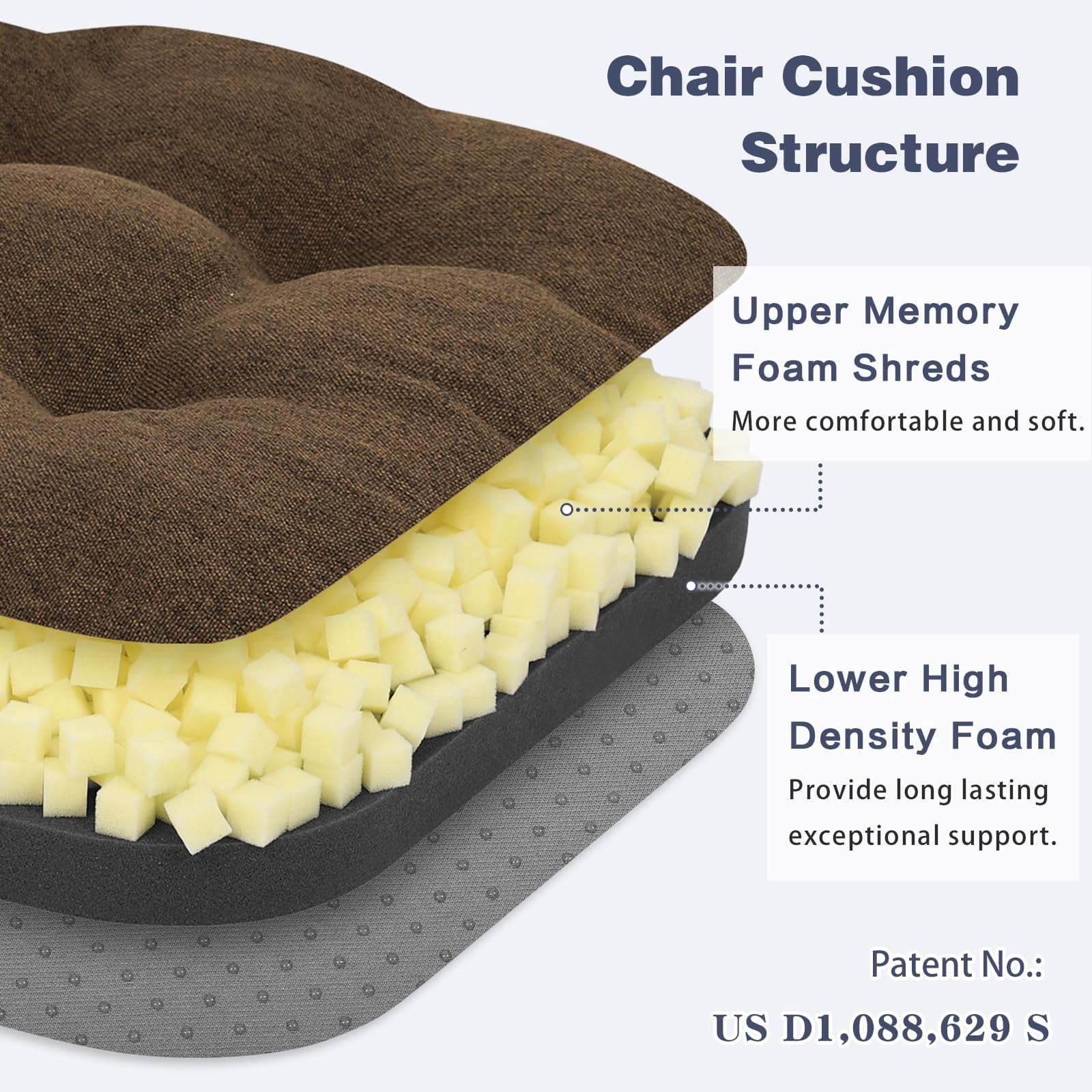 Baibu Kitchen Chair Cushions Memory Foam 3.5" Thick Dual-layer Seat Cushions Dining Chair Pads, Set of 4, Brown