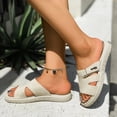 thumbnail image 4 of Rokment Womens Orthopedic Flat Walking Slides Sandals for Beach Summer 2026 Fashion Casual Comfortable Leather Open Toe Memory Foam Platform Slippers White Size 9, 4 of 7