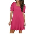 thumbnail image 1 of Timegard Robes pour Femmes Épaules Tombantes Encolure Carrée Manches Courtes Bouffantes Ample Confortable Robe Décontractée Mode, 1 of 5
