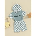 thumbnail image 2 of Bagilaanoe 2pcs Toddler Baby Boy Shorts Set Short Sleeve Letter Print Hooded Tops + Shorts 3M 6M 12M 18M 24M 3T Kids Casual Summer Clothes, 2 of 8