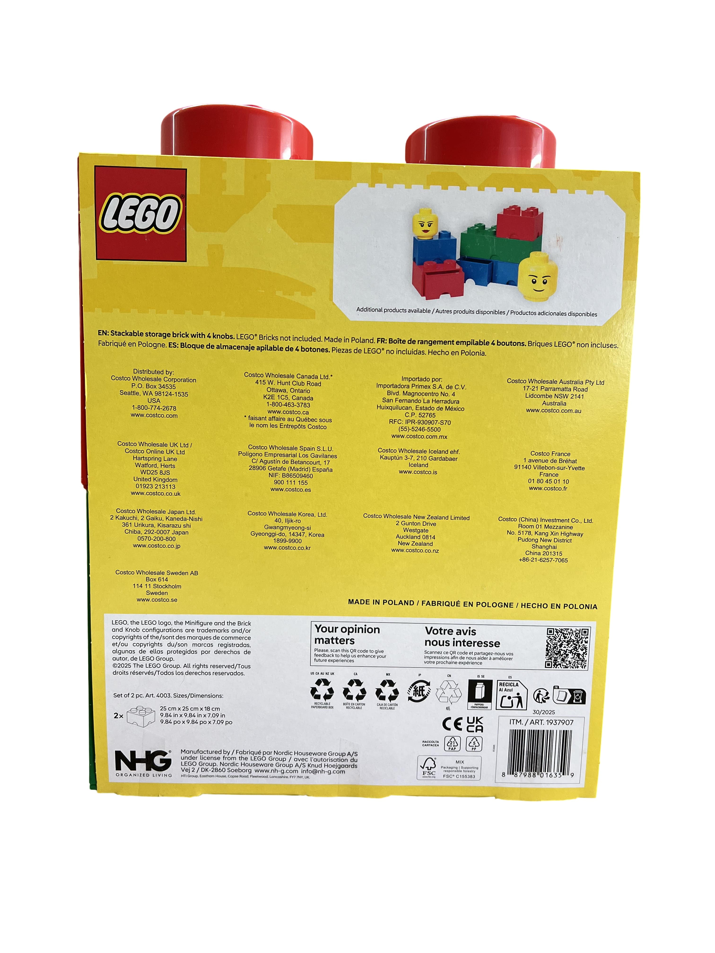 Lego Stackable Storage Bricks With 4 Knobs - 2 Piece Set - Organizer Container