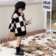 thumbnail image 5 of Suéter de punto para niños, primavera y otoño de 2024, nuevo estilo, versión coreana, top informal y versátil con patrón de tablero de ajedrez para niñas, 5 of 5