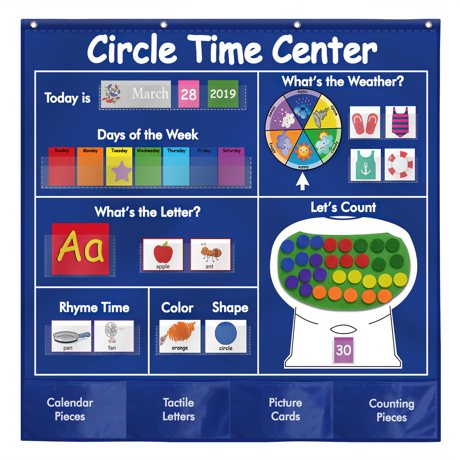 ABEDOE Blue Monthly Calendar Chart PVC Learning Alphabets Pocket
