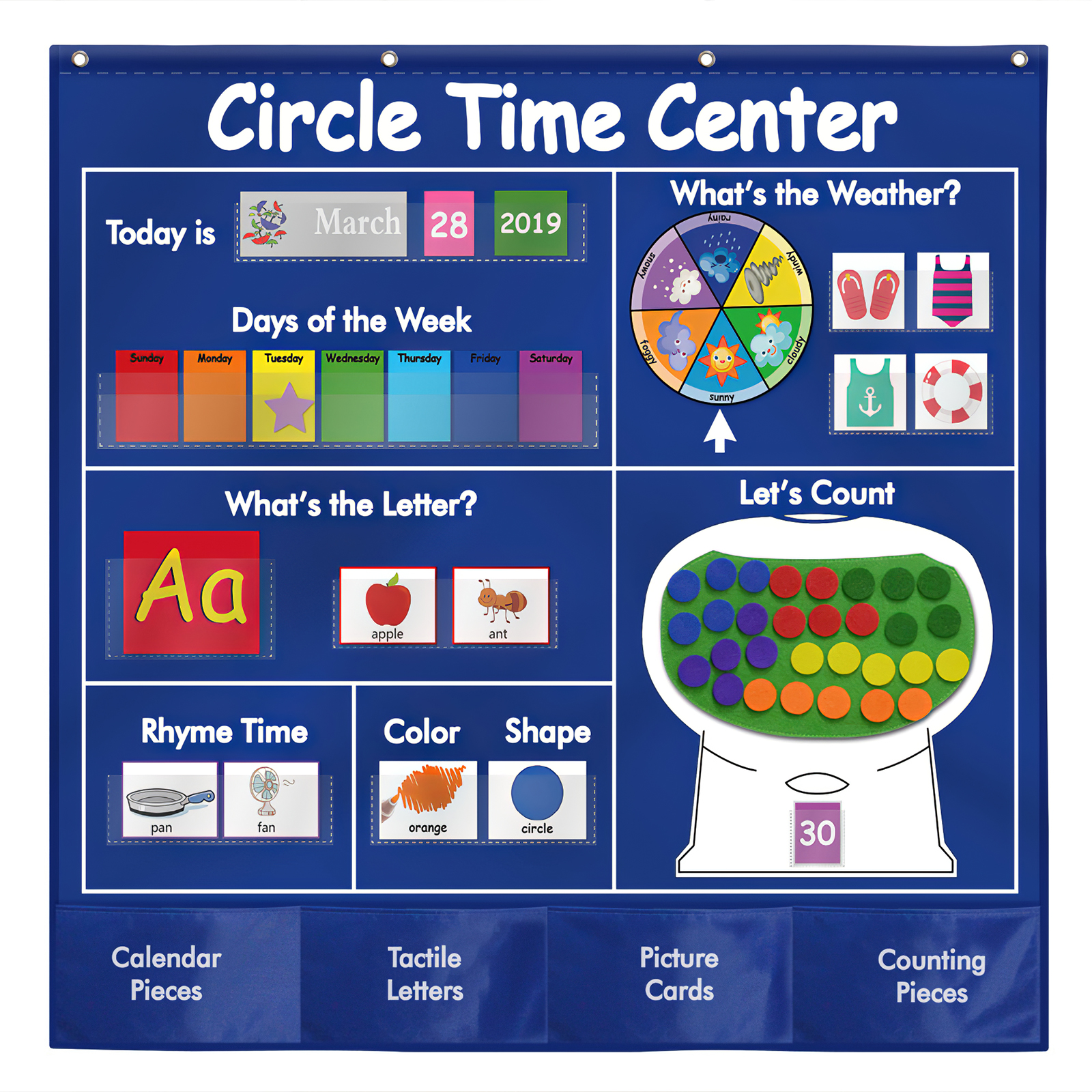 ABEDOE Blue Monthly Calendar Chart PVC Learning Alphabets Pocket 