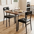 thumbnail image 2 of 3 Piece Dining Set for 2, Table and 2 PU Leather Upholstered Chairs, Wood Top Breakfast Dinette for Small Space, Kitchen, Apartment, Dining Room, Rustic Brown (Diamond Seat Back), 2 of 11