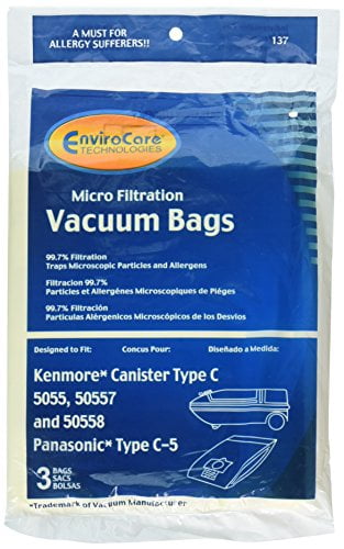 6 Kenmore Canister Type C Sears Vacuum Bags, Canister, Panasonic Vacuum Cleaners, MC-V150M,20-50558, MC-V9600 thru V9699
