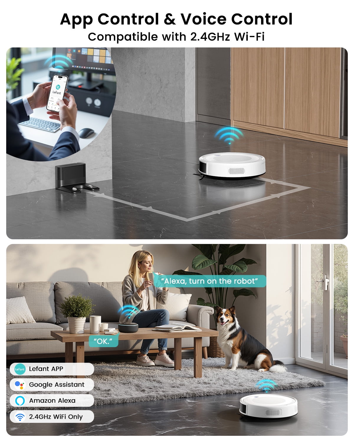 Lefant M310 Ultra Robot Vacuum and Mop Combo, Ultra-thin Robot Vacuum Cleaner with 6000Pa Suction, Ideal for Pet hair