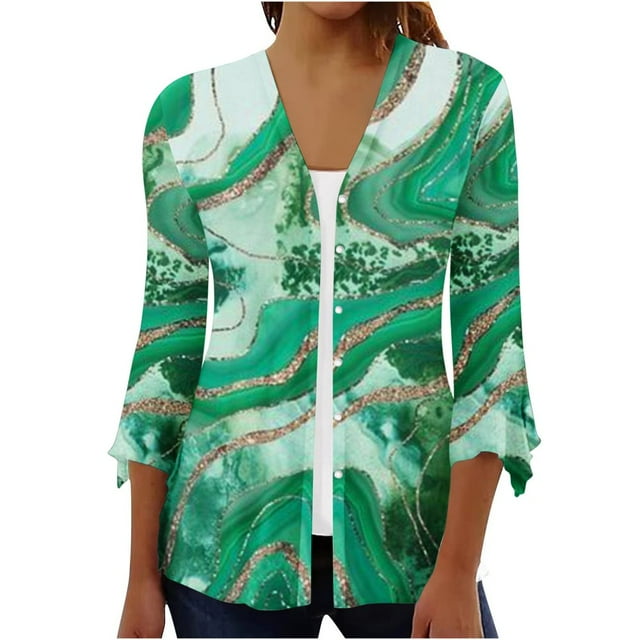 Femmes Cardigan 3/4 Manches Bouton vers le Bas Kimonos Légers Vêtements d'Automne Décontractés