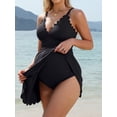 thumbnail image 5 of Sociala Ribbed Maternity Swimsuit One Piece Swim Dress Scalloped V Neck Pregnancy Bathing Suit Tie Back Swimwear, 5 of 8