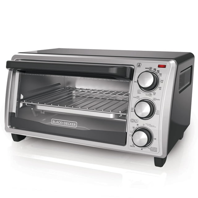 BLACK+DECKER Horno tostador de 4 rebanadas, tecnología Even Toast, se adapta a una pizza de 9", negro
