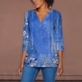 thumbnail image 2 of DondPO Womens Tops Womens 3/4 Sleeve Tops Summer Casual V Neck Tshirt Ladies 2024 Floral Print Daily Tees Tunic Blouses Blouses for Women Oversized Tshirts for Women Blue S, 2 of 5