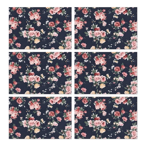 Pioneer Flower Floral Print Pattern Summer Placemats Table Placemats Set Of 6-Linen Kitchen Washable Placemats Table Mats 12x18 Inch Non-Slip Heat Resistant