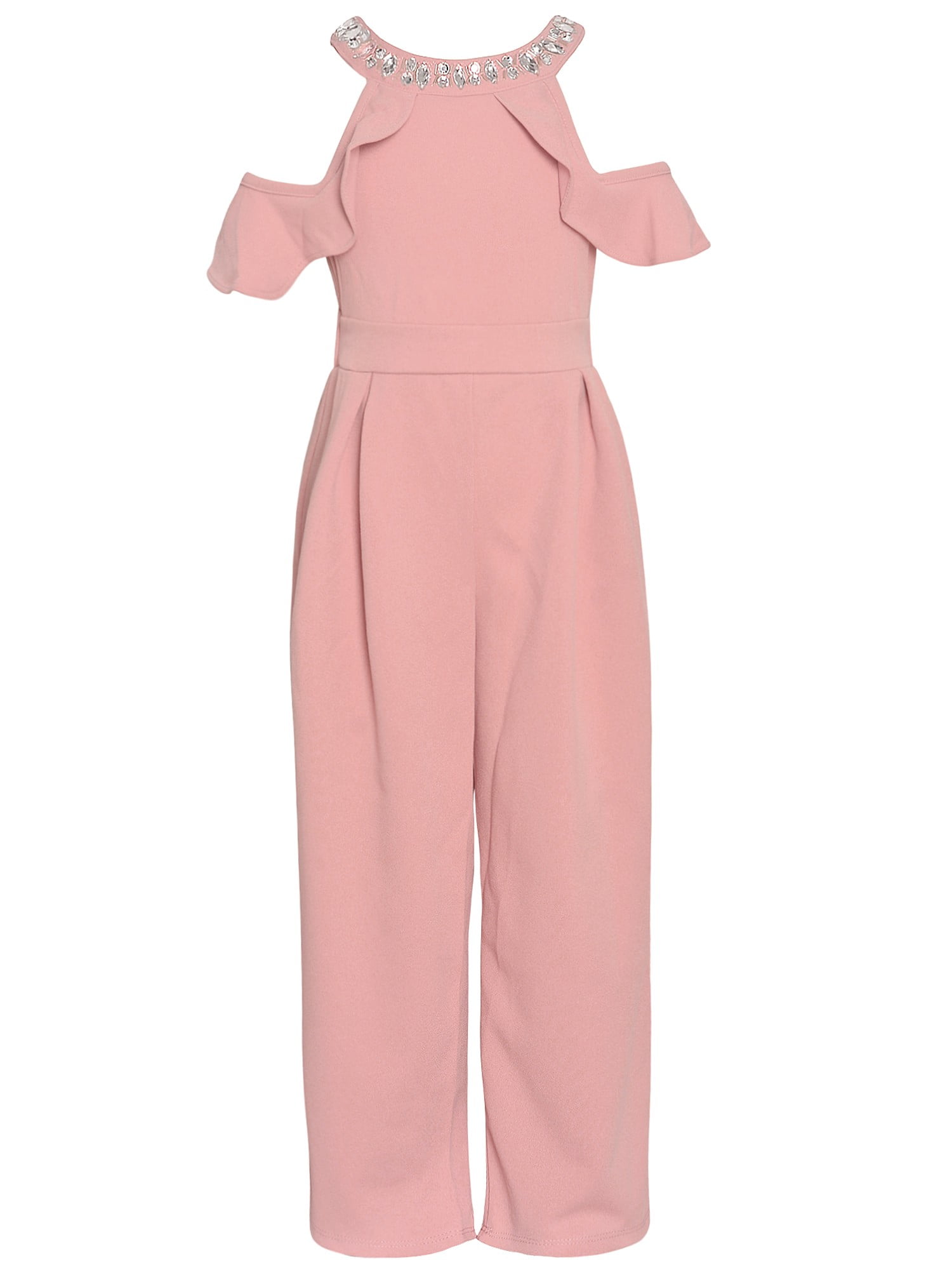 Little Girls Blush Pink Jeweled Cold Shoulder 1pc Dressy Occasion
