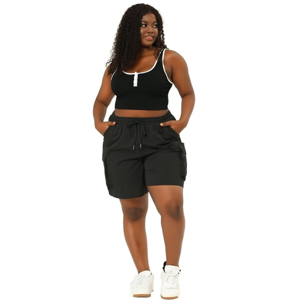 Agnes Orinda Women s Plus Size Drawstring Elastic Waist Above Knee Cargo Shorts