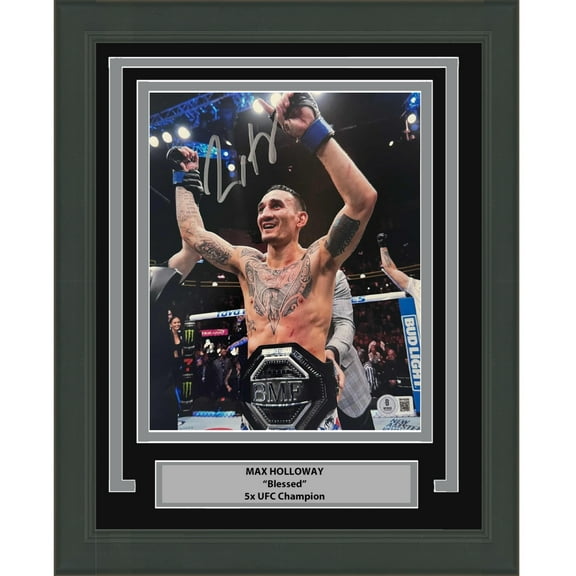 Framed Autographed/Signed Max Holloway UFC MMA Black Fighting 8x10 Photo Beckett BAS COA