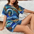 thumbnail image 4 of Balery Stained Glass Ocean Wave Conjunto de Pijama para Mujer con Estampado, Dos Piezas de Manga Corta y Shorts, Ropa de Dormir Suave con Cuello Redondo y Bolsillos-XX-Large, 4 of 6