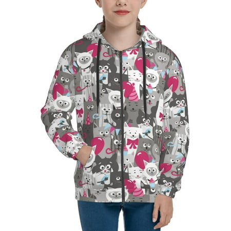 

Hoodies for Teen Girls Boys Funny Cartoon Cat Gray Long Sleeve Youth Kids Essentials Zip Up Hoodie Lghtweight Fashion Hoodies & Sweatshirts Jacket Fall Winter Outfits Tops