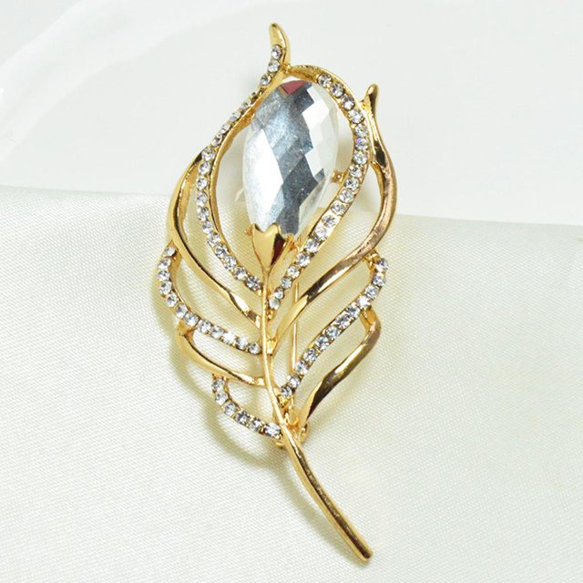 Broche Vintage Pin Pecho Forma Forma De Insignia Ramillete Pin Alloy Con Rhinestone Turquesa Elegante Joyería - 2 2 Fernando Pin de broche de hoja
