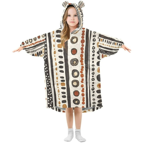 FORMRS Wearable Blanket Hoodie with Sleeves for Kids Cozy Flannel Sweatshirt, Black Abstract Dots