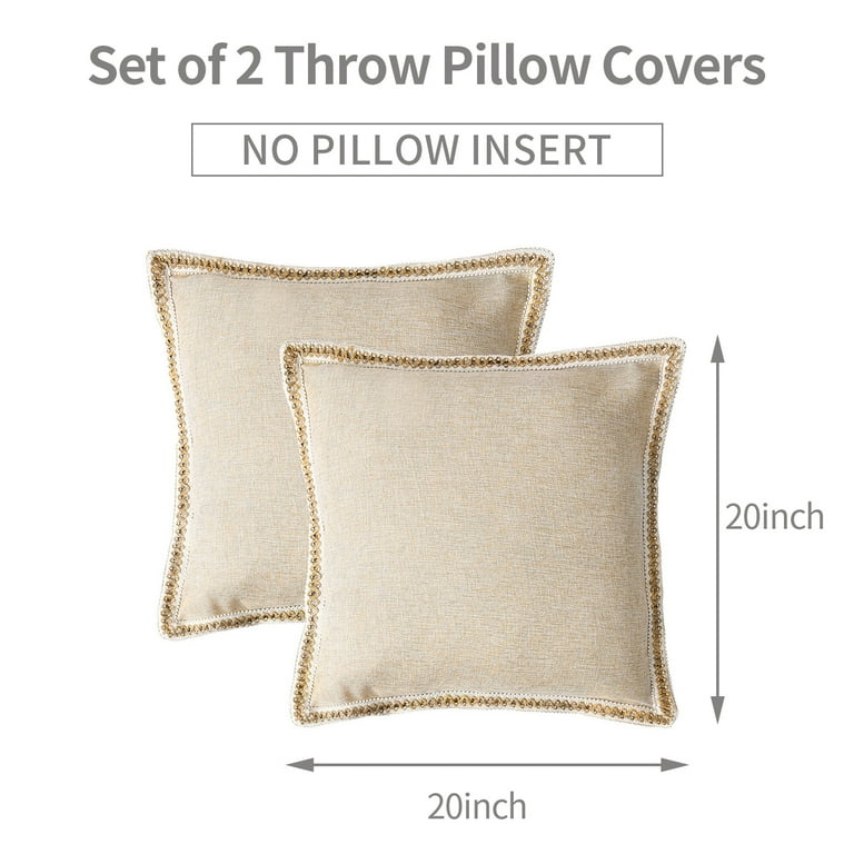 HYOUBALA Decorative Throw Pillow Covers 18x18 Set of 2- Burlap Linen  Trimmed Tailored Edges Farmhouse Pillow Cases for Couch Sofa Livingroom  (Off