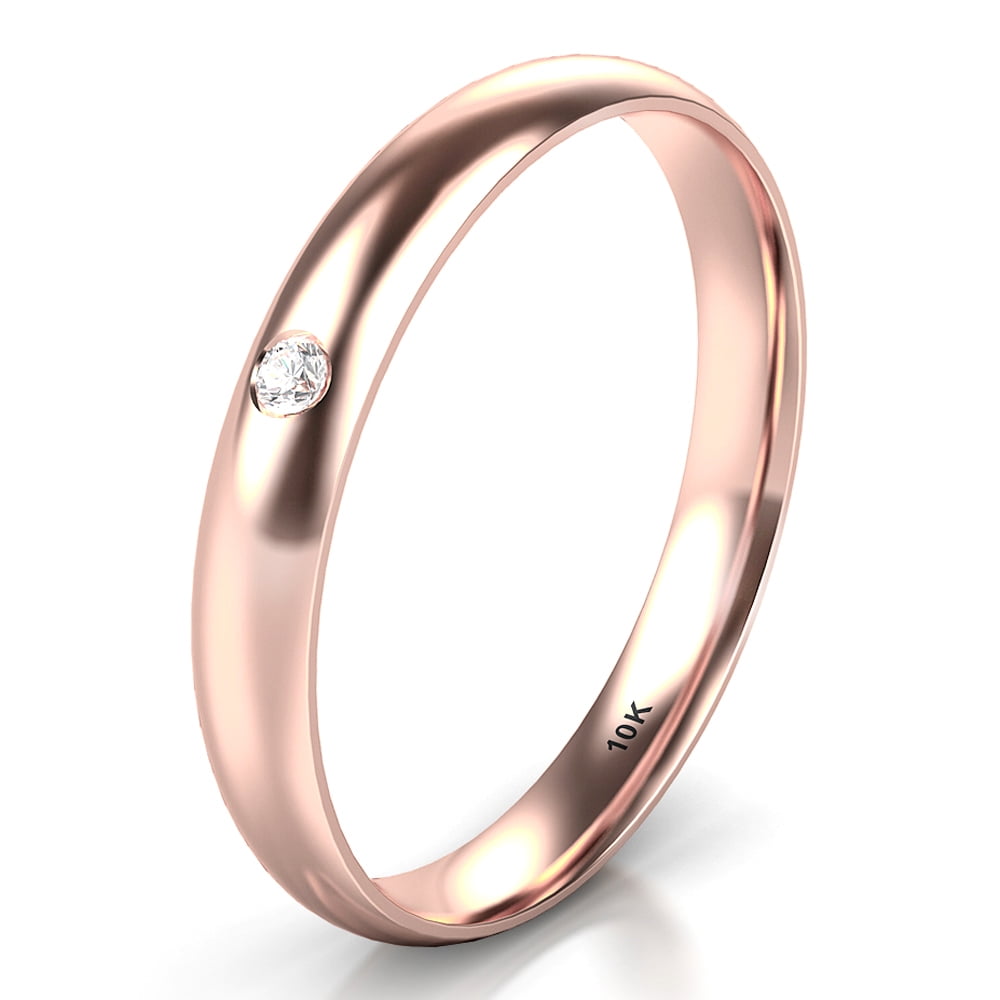 Sz 7.0 Solid 10K Rose Gold Diamond 3MM Dome Wedding Anniversary Comfort Fit Band Ring