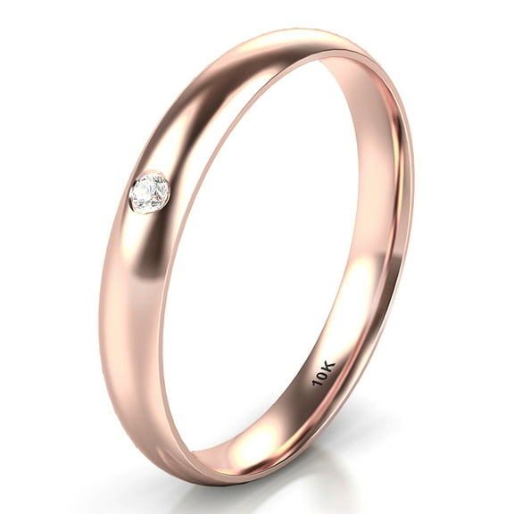 Sz 7.0 Solid 10K Rose Gold Diamond 3MM Dome Wedding Anniversary Comfort Fit Band Ring