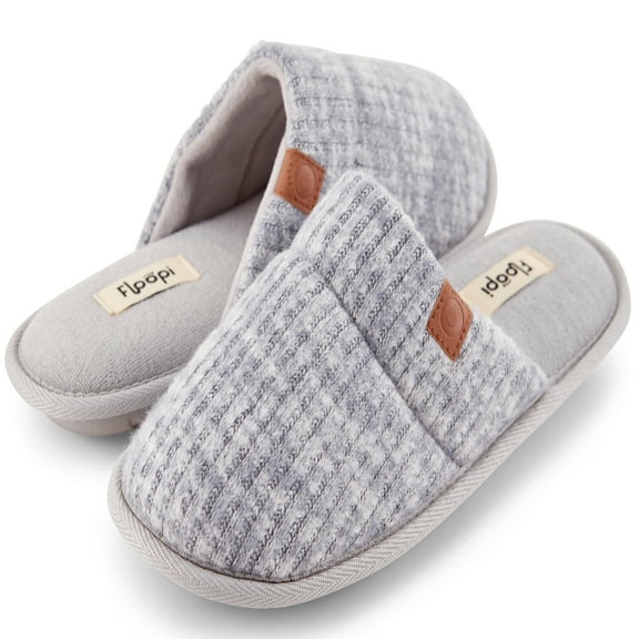 Floopi House Slippers for Women, Soft Ribbed Knit Closed Back Women Slipper, Multiple Layered Comfy Memory Insole Foam with Jersey Outsole