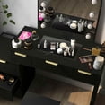 thumbnail image 2 of Makeup Vanity Desk with Mirror Lights, Glass Tabletop, Modern Makeup Desk with Drawers for Bedroom, US Plug - Black, 2 of 16