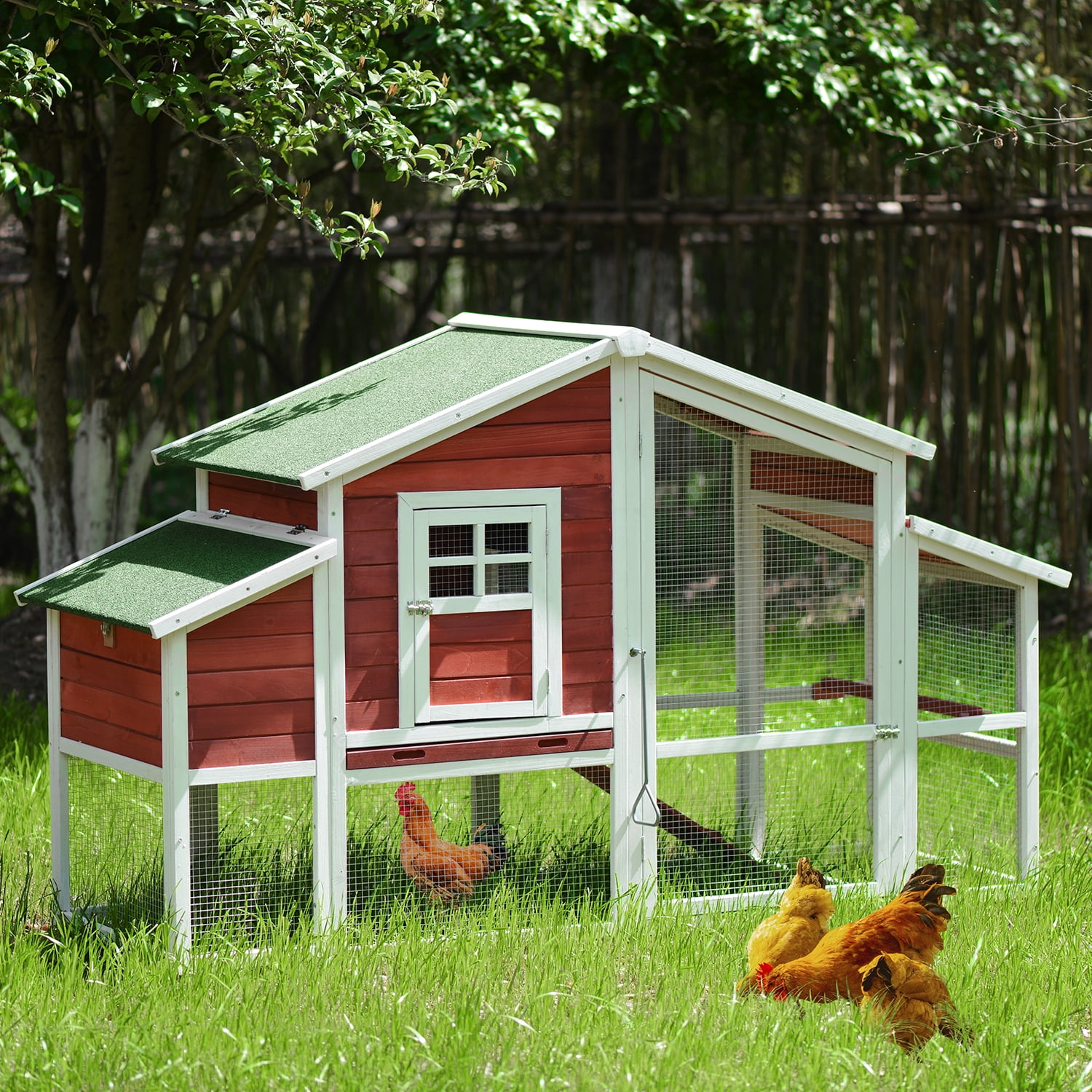 Chicken Coop High Frame Design Solid Wood Construction Tangkula Rabbit Hutch Easy to Clean Slide-Out Tray Ideal for Bunny Cage Waterproof Roof 