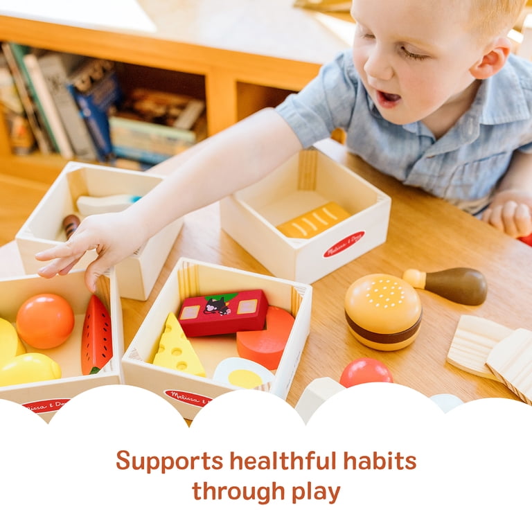 Melissa & Doug Wooden Food Groups Set with 21 Pieces and 4 Crates