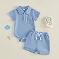 thumbnail image 2 of CAICJ98 Baby Boy Summer Outfits Button Short Sleeve Polo Shirts Romper Casual Shorts Set Infant Newborn Clothes (Blue,6-12 Months), 2 of 6