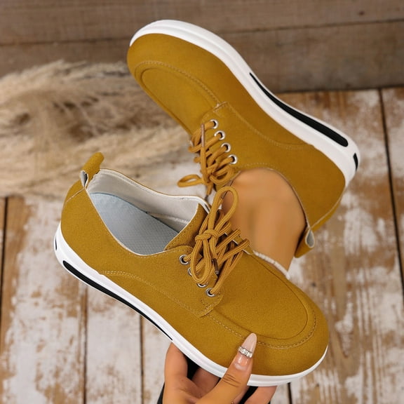 AUNVITO Women's Lace-Up Casual Shoes Thick Sole Height Enhancing Soft Textured Upper Fall Winter Comfortable Non-Slip Oxfords