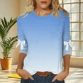thumbnail image 4 of Hxshgdsn 3/4 Sleeve Blouse For Women Plus Size Gradient Crewneck Tunic Shirt With Bow Tie Casual Spring Outfits Light Blue 3Xl, 4 of 6