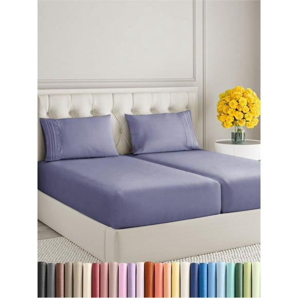 ERDS-Split King Size 5 Piece Sheet Set - Extra Soft, Breathable & Cooling Sheets - Hotel Luxury Bed Sheets for Women & Men - Deep Pockets, Easy-Fit & Wrinkle-Free Sheets - French Violet Oeko-Tex Bed