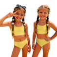 thumbnail image 3 of CCRFTGI Girls Swimsuit Size 6-7 Two Piece Sets Swim Vacation Bathing Suit Beach Vacation Solid Girls Bikini Cute Summer Girls Fashion Swim Suit Kids Bikini Yellow 1-2 Years, 3 of 9