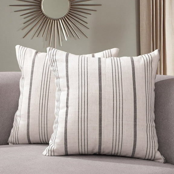 Sunlit 18” x 18” Charcoal Striped Polyester Decorative Pillow Covers, Breathable (2 Count)
