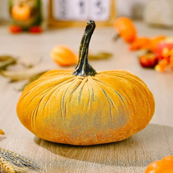 Amarillo surtido otoño calabazas decorativas terciopelo espuma calabazas tela calabazas Navidad Acción de Gracias centro de mesa mantel decoración