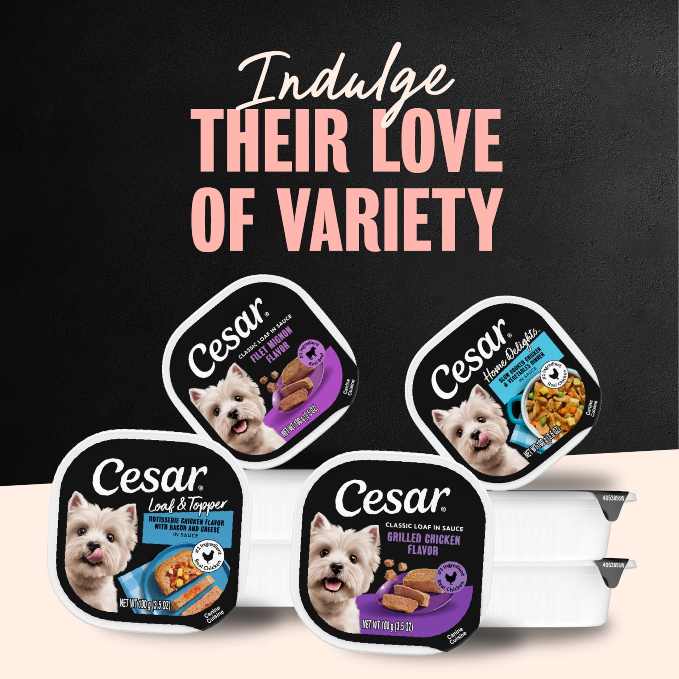 Cesar Steak & Chicken Lovers Variety Pack Real Beef Or Chicken Wet Dog Food, 3.5 Oz Trays (36 Ct)